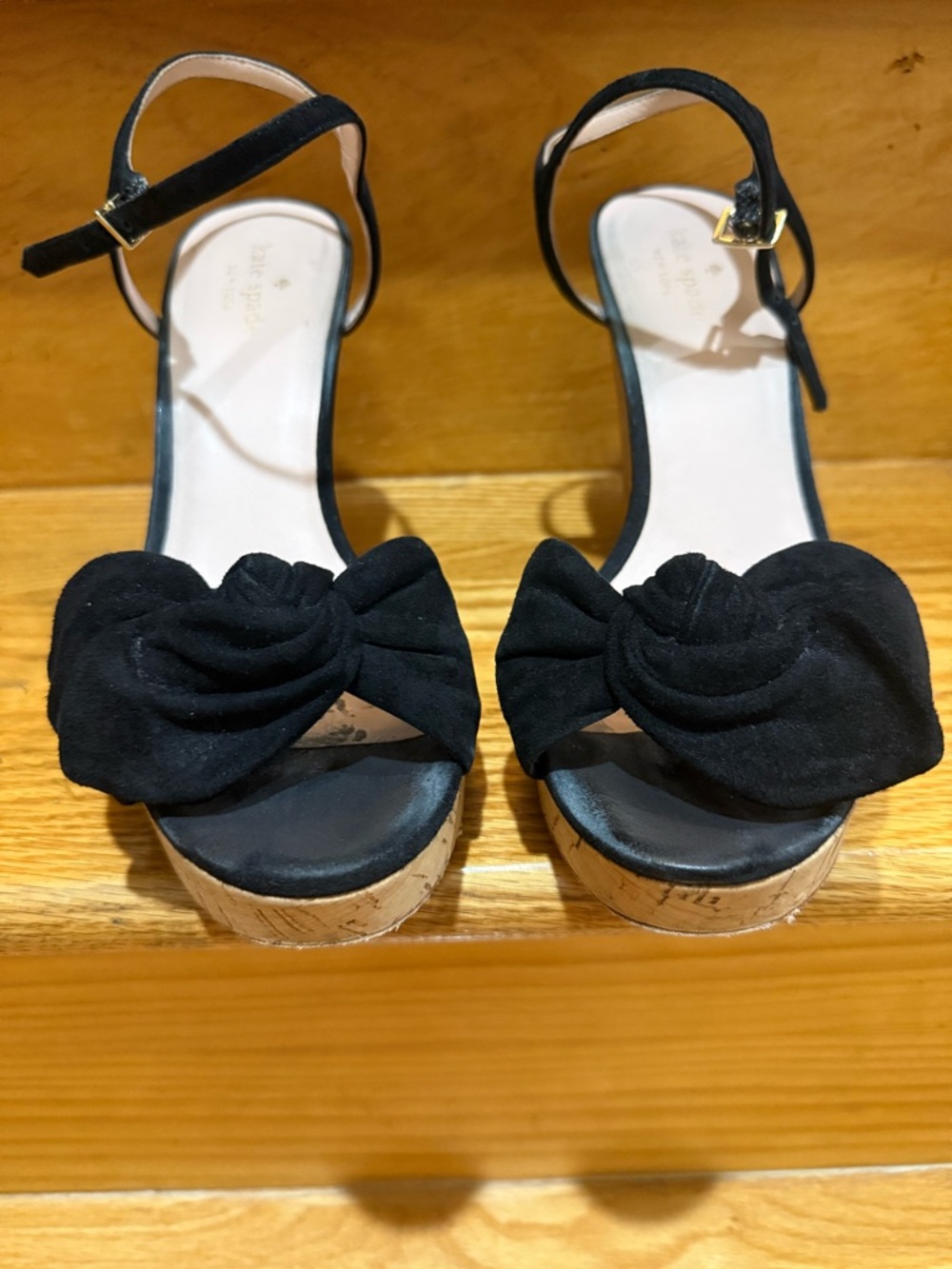 Kate Spade Black Bow Cork Platform Ankle-Strap Wedge Sandal